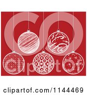 Clipart Of Suspended White Christmas Baubles On Red 1 Royalty Free Vector Illustration