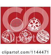 Poster, Art Print Of Suspended White Christmas Baubles On Red 3