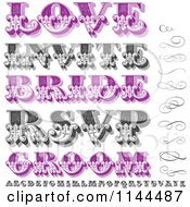 Retro Purple And Black And White Swirls Letters And Marriage Words