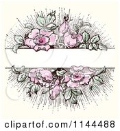 Clipart Of A Vintage Pink Flower And Green Leaf Background With Copyspace 2 Royalty Free Vector Illustration