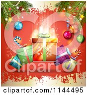 Poster, Art Print Of Grungy Red And Gold Christmas Background With Gifts 2