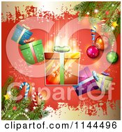 Poster, Art Print Of Grungy Red And Gold Christmas Background With Gifts 1
