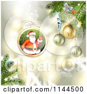 Poster, Art Print Of Santa Waving Christmas Bauble Background 3