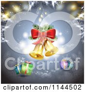Clipart Of A Christmas Background With Snowflakes Gifts Bells Royalty Free Vector Illustration by merlinul