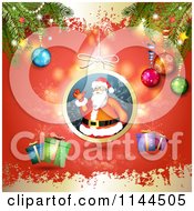 Poster, Art Print Of Santa Waving Christmas Bauble Background 7