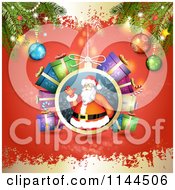 Poster, Art Print Of Santa Waving Christmas Bauble Background 4