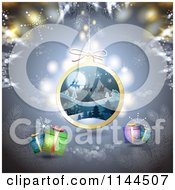 Poster, Art Print Of Christmas Background With Snowflakes Gifts And A Santa Bauble