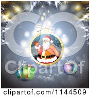 Poster, Art Print Of Santa Waving Christmas Bauble Background 2
