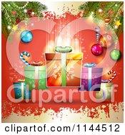 Poster, Art Print Of Grungy Red And Gold Christmas Background With Gifts 3