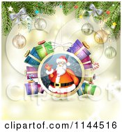 Poster, Art Print Of Santa Waving Christmas Bauble Background 5