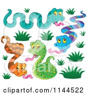 Cartoon of Cute Snakes with Grass - Royalty Free Vector Clipart by visekart #COLLC1144522-0161