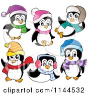 Poster, Art Print Of Cute Little Penguins Wearing Scarves Winter Hats And Ear Muffs
