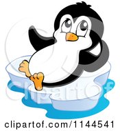 Cartoon Of A Cute Little Penguin Reclining On An Iceberg Royalty Free Vector Clipart