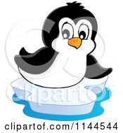 Cartoon Of A Cute Little Penguin Sliding On An Iceberg Royalty Free Vector Clipart