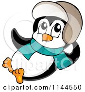 Poster, Art Print Of Cute Little Reclining Penguin Wearing A Scarf And Winter Hat