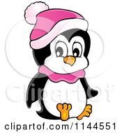 Cartoon Of A Cute Little Penguin Wearing A Scarf And Winter Hat 2 Royalty Free Vector Clipart
