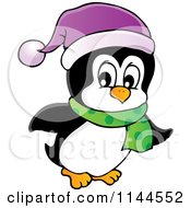 Poster, Art Print Of Cute Little Penguin Wearing A Scarf And Winter Hat 1