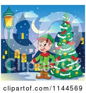 Poster, Art Print Of Happy Male Christmas Elf By An Outdoor City Tree