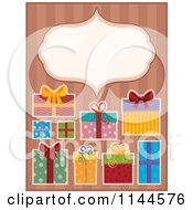 Poster, Art Print Of Beautifully Wrapped Gift Boxes And A Frame On Tan Stripes