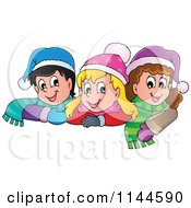 Poster, Art Print Of Happy Winter Christmas Children With Hats And Scarves