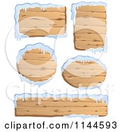 Cartoon Of Wooden Winter Signs With Snow Royalty Free Vector Clipart