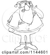 Cartoon Of A Black And White Santa Covering His Ear And Asking Someone To Repeat Royalty Free Vector Clipart