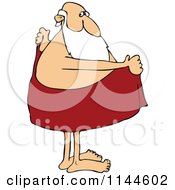 Cartoon Of Santa Drying Off With A Towel Royalty Free Vector Clipart