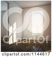 Poster, Art Print Of Daylight Shining In Through Windows Of An Empty 3d Room With Wood Floors 3
