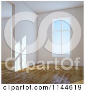Poster, Art Print Of Daylight Shining In Through Windows Of An Empty 3d Room With Wood Floors 1