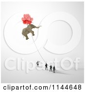 Poster, Art Print Of 3d Tiny Businessmen Holding A Rope To A Floating Elephant