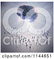 Clipart Of 3d Tiny People Walking Towards A Brain Storm Royalty Free CGI Illustration