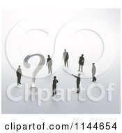Poster, Art Print Of 3d Tiny Businessman Standing Around A Question Mark Trying To Solve A Problem