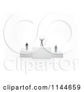 3d Tiny Men Standing On Placement Podiums With The Winner Cheering