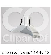 Clipart Of 3d Businessmen Climing Up Stairs Towards A Door Royalty Free CGI Illustration