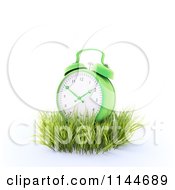 Clipart Of A 3d Green Alarm Clock In Grass Royalty Free CGI Illustration