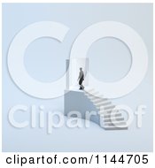 Poster, Art Print Of 3d Tiny Man Walking Through A Door At The Top Of Stairs
