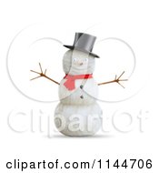 Poster, Art Print Of 3d Smiling Snowman With A Top Hat And Red Scarf