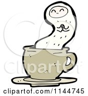 Cartoon Of A Tan Coffee Mug And Ghost 1 Royalty Free Vector Clipart