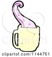 Cartoon Of A Yellow Coffee Mug With A Tentacle 2 Royalty Free Vector Clipart by lineartestpilot