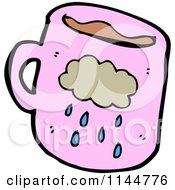 Cartoon Of A Pink Coffee Mug With A Rain Cloud Royalty Free Vector Clipart