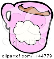 Cartoon Of A Pink Coffee Mug With A Cloud 2 Royalty Free Vector Clipart
