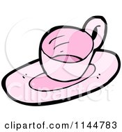 Cartoon Of A Pink Tea Cup And Saucer 1 Royalty Free Vector Clipart