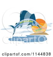 Poster, Art Print Of Retro Sailfish Leaping Near An Island