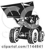Clipart Of A Retro Black And White Front Loader Royalty Free Vector Illustration