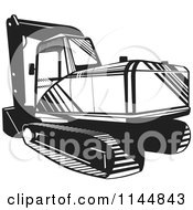 Clipart Of A Retro Black And White Mechanical Digger Royalty Free Vector Illustration