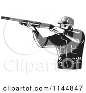 Poster, Art Print Of Retro Black And White Hunter Holding A Rifle 2