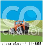 Poster, Art Print Of Retro Farmer Operating A Tractor On A Field 1