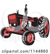 Clipart Of A Retro Red Tractor Royalty Free Vector Illustration
