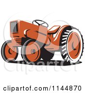 Clipart Of A Retro Orange Tractor 2 Royalty Free Vector Illustration