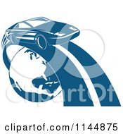 Clipart Of A Retro Blue Sports Car On A Road Around Earth Royalty Free Vector Illustration by patrimonio